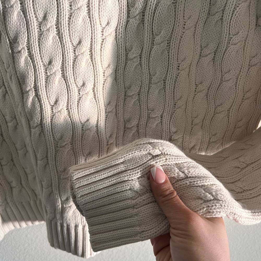 Vintage Lauren Ralph Lauren Soft Cream Cable-Knit Crew Sweater - Picture 4 of 5